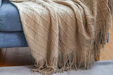 Khaki Knitted Tassels- Throw Blanket